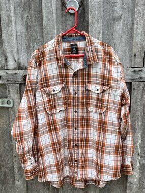RedHead Mens Shirt 2XL Brown Plaid Long Sleeve Button 100% Cotton